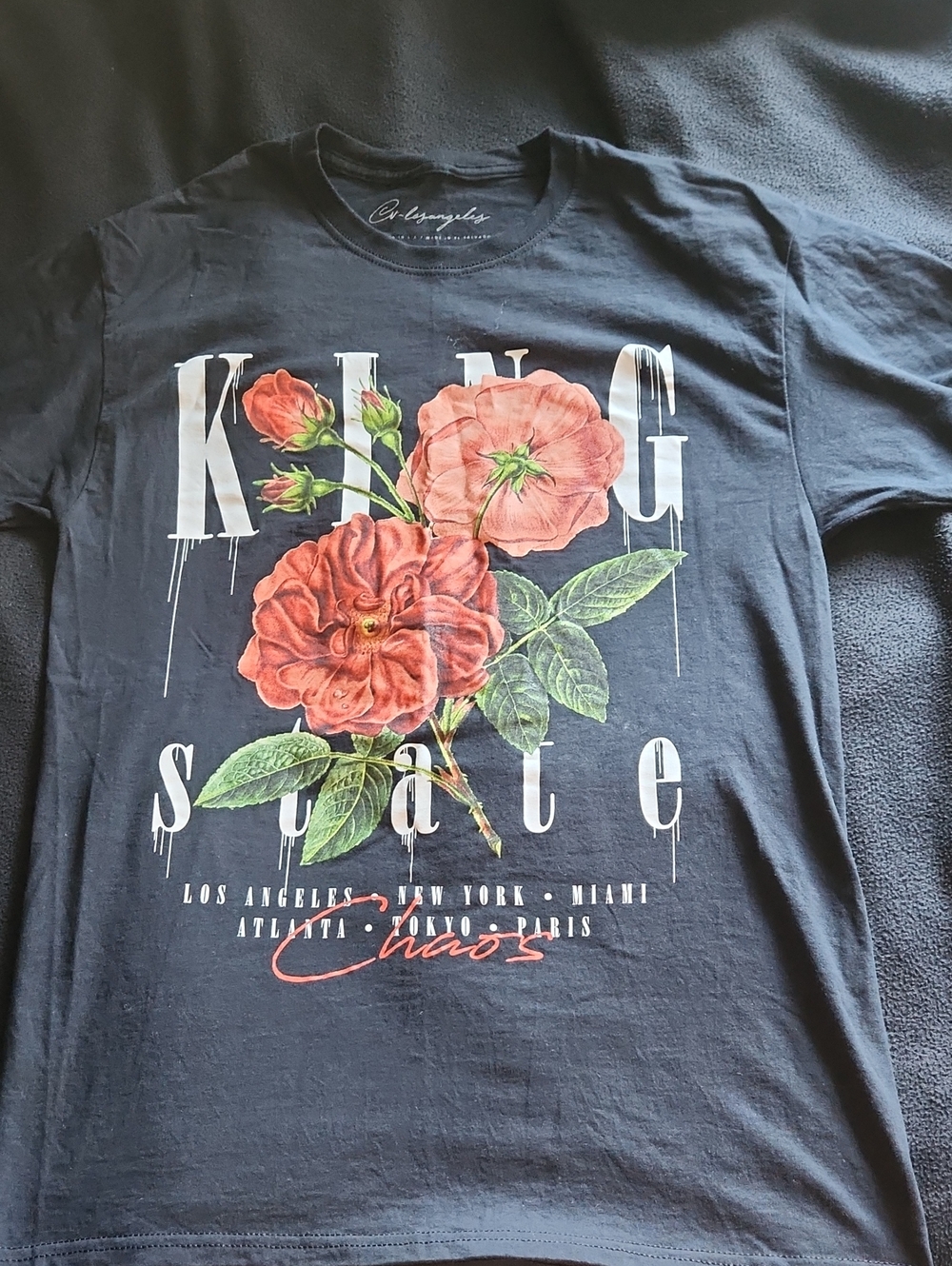 Floral Graphic Tee - Black with Red Roses